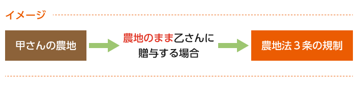 甲さんの農地⇒農地のまま乙さんに贈与する場合⇒農地法３条の規制