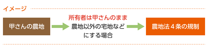 甲さんの農地⇒所有者は甲さんのまま農地以外の宅地などにする場合⇒農地法４条の規制